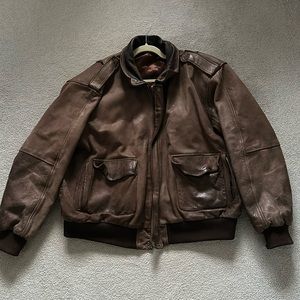Vintage Brown Distressed Bomber Leather Jacket